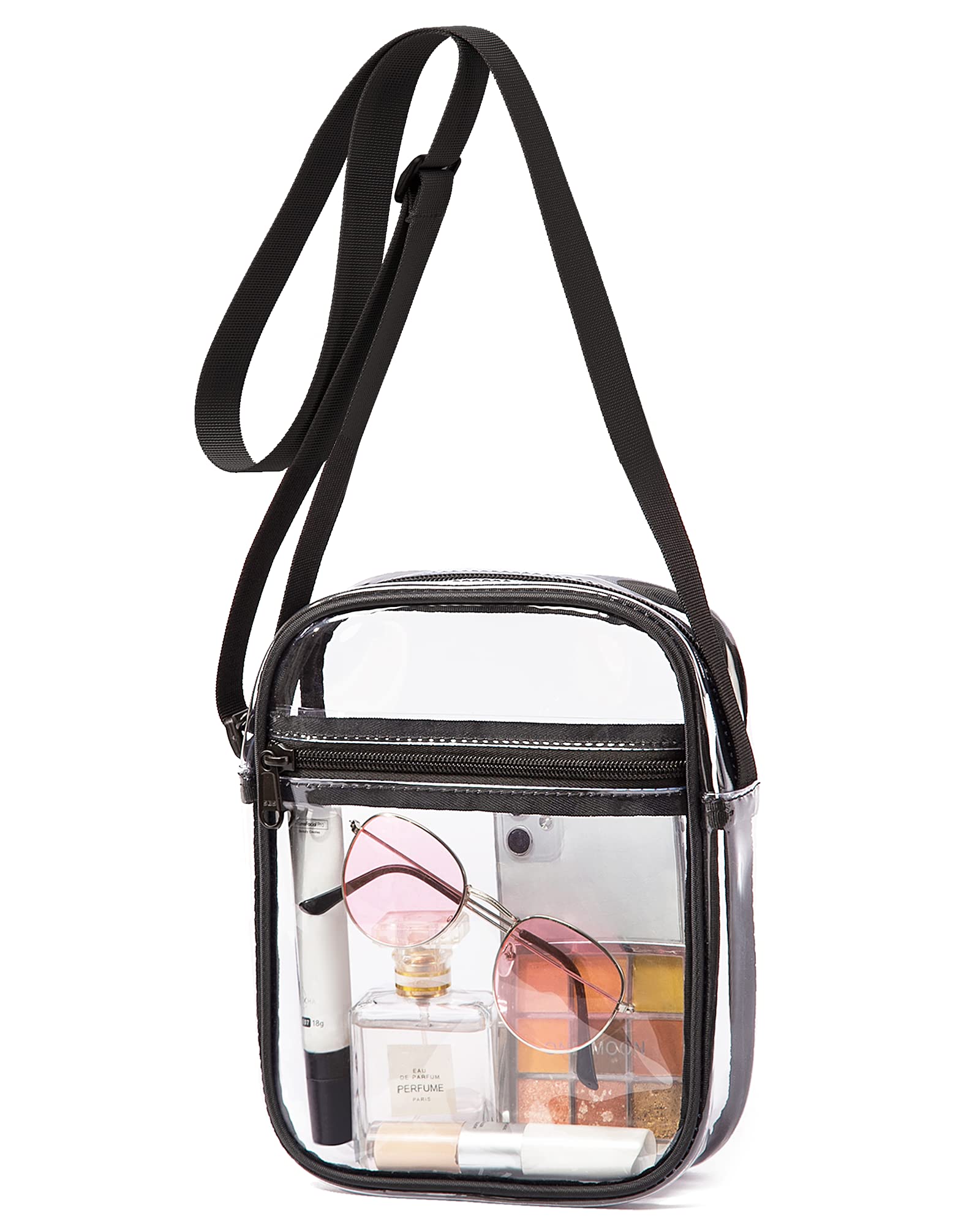 Vorspack Clear Bag Stadium Approved - PVC Clear Purse Clear Crossbody Bag with Front Pocket for Concerts Sports Festivals - Blac