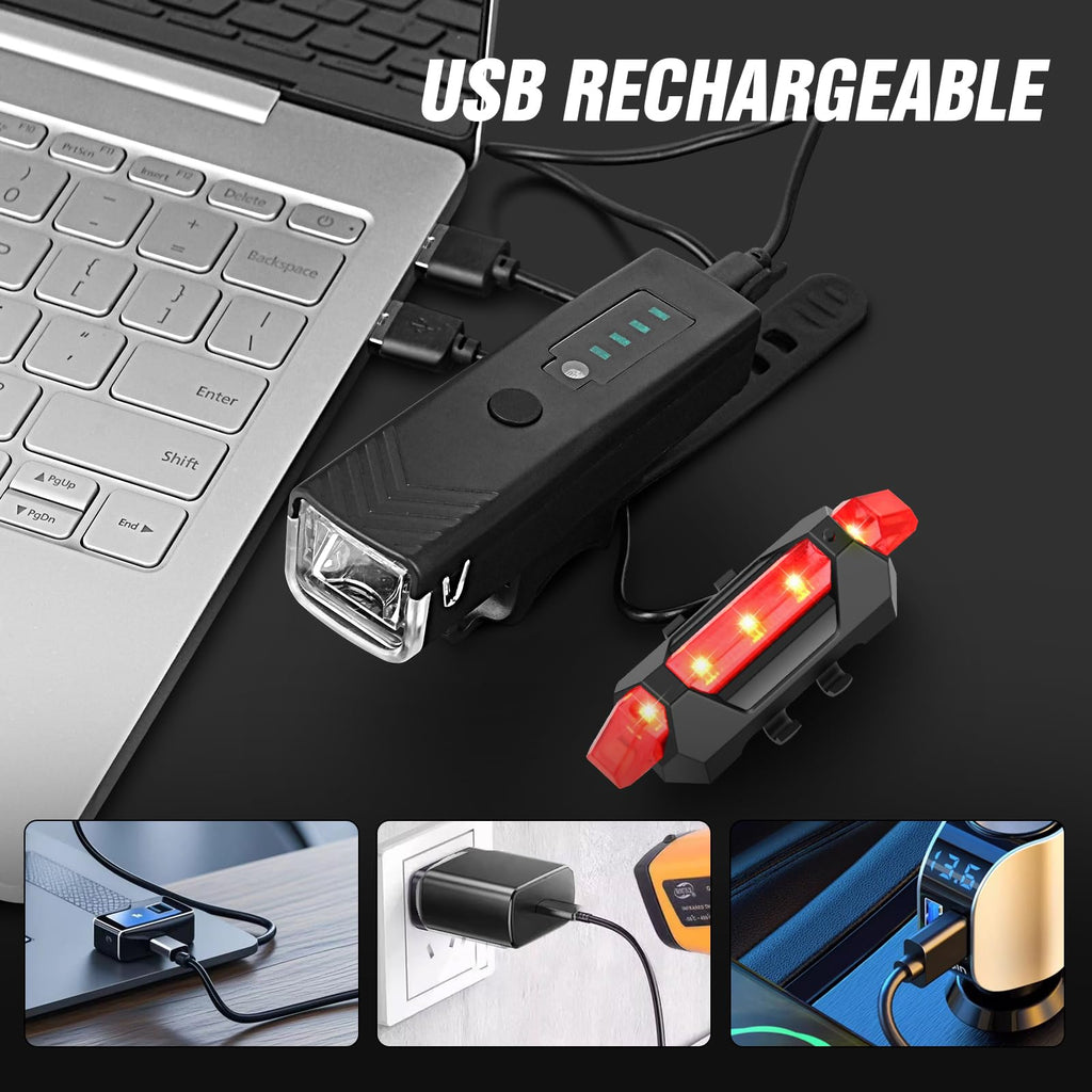 Wgge Ultra Bright Usb Rechargeable Bike Light Set,Powerful Bicycle Front Headlight And Back Taillight,Easy To Install For Night