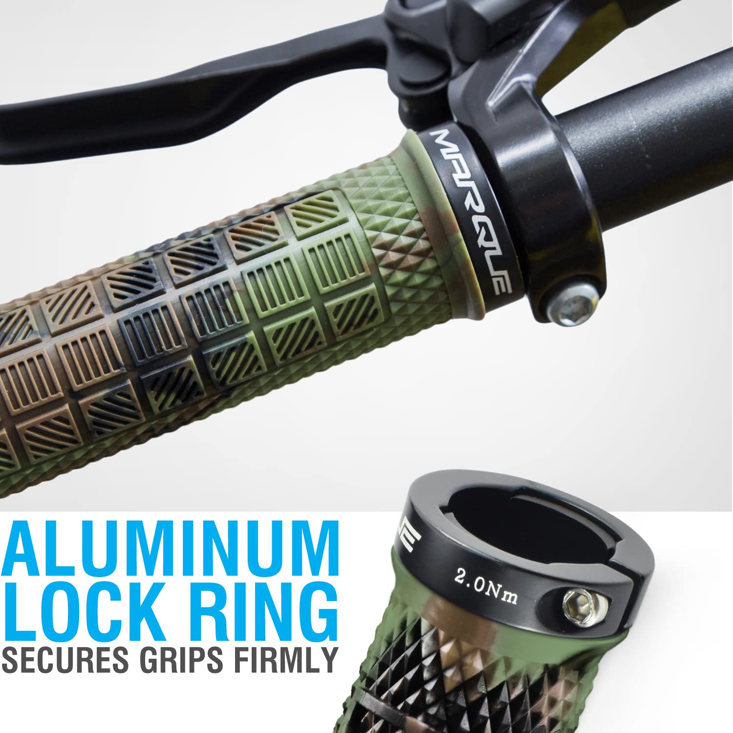 Marque Grapple Mountain Bike Handlebar Grips - Single Lock-On Ring Mtb And Bmx Bicycle Handle Bar With Non-Slip Grip (Jungle Cam