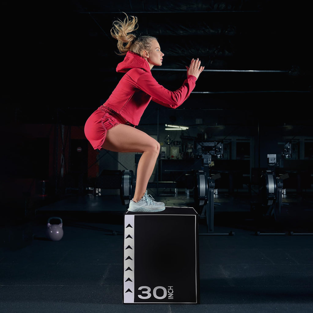 Balancefrom 3 In 1 20 Inch 24 Inch 30 Inch Foam Plyometric Box Jumping Exercise Jumping Trainer, Black & White, 16-Pound