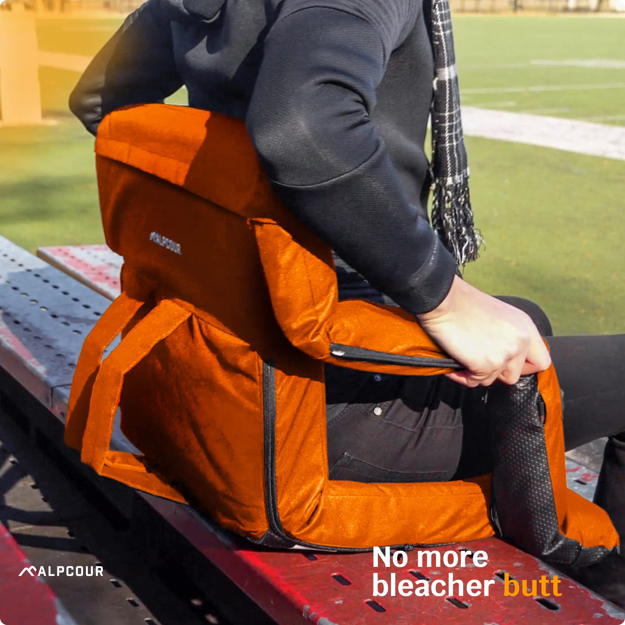 Reclining Stadium Seats For Bleachers With Back Support - Wide Bleacher Chair Cushion, Armrests, Large Pockets, And Multiple Saf