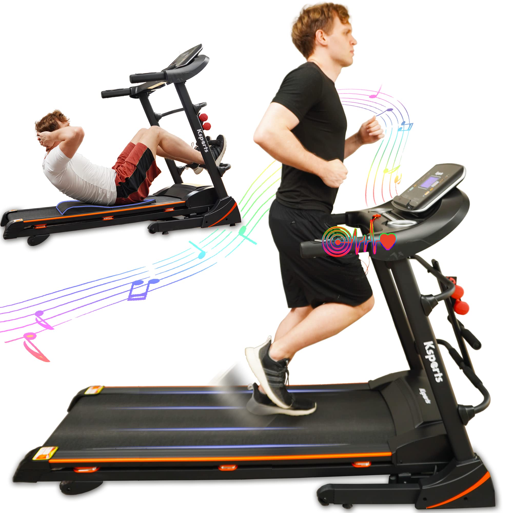 Ksports Foldable 16.5 in Wide Home Treadmill with Bluetooth Connectivity, Kinomap, Zwift & FitShow Fitness Tracking Apps, USB/AU