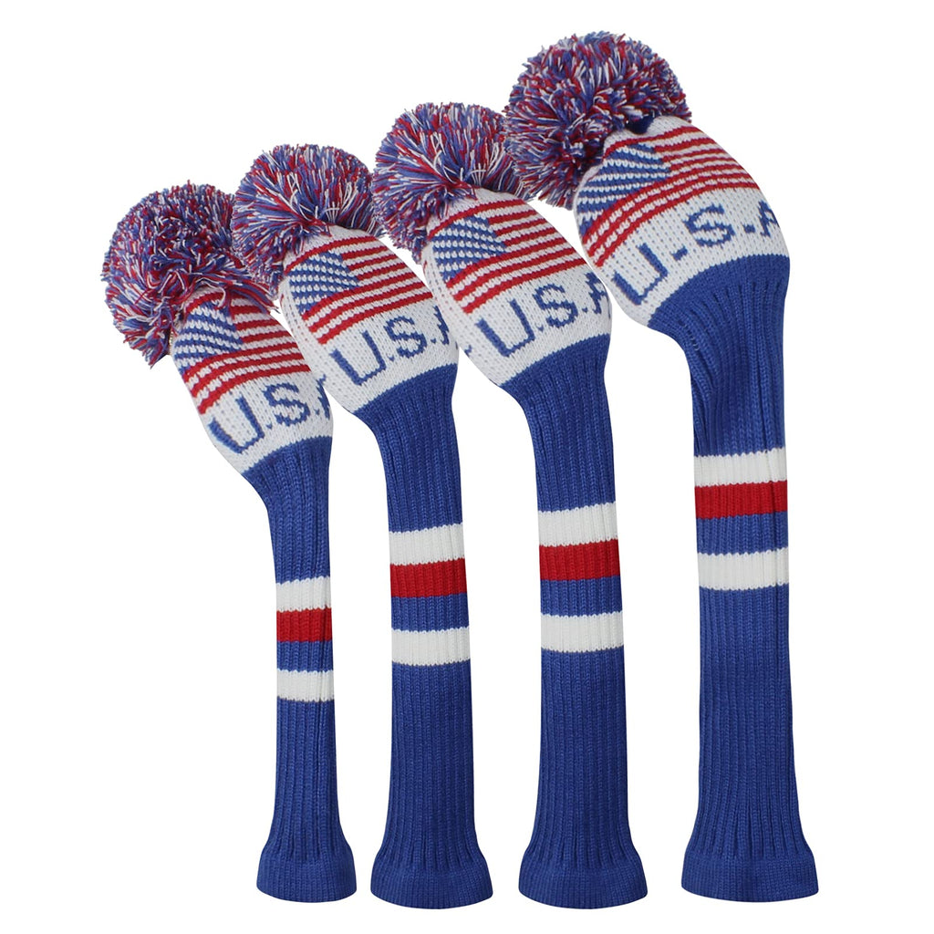Scott Edward Knit Patriotic Golf Club Covers Set Of 4 Usa Flag Driver Cover*1 Fairway Cover*2 Hybrid/Ut Cover*1 A Nice Addition 