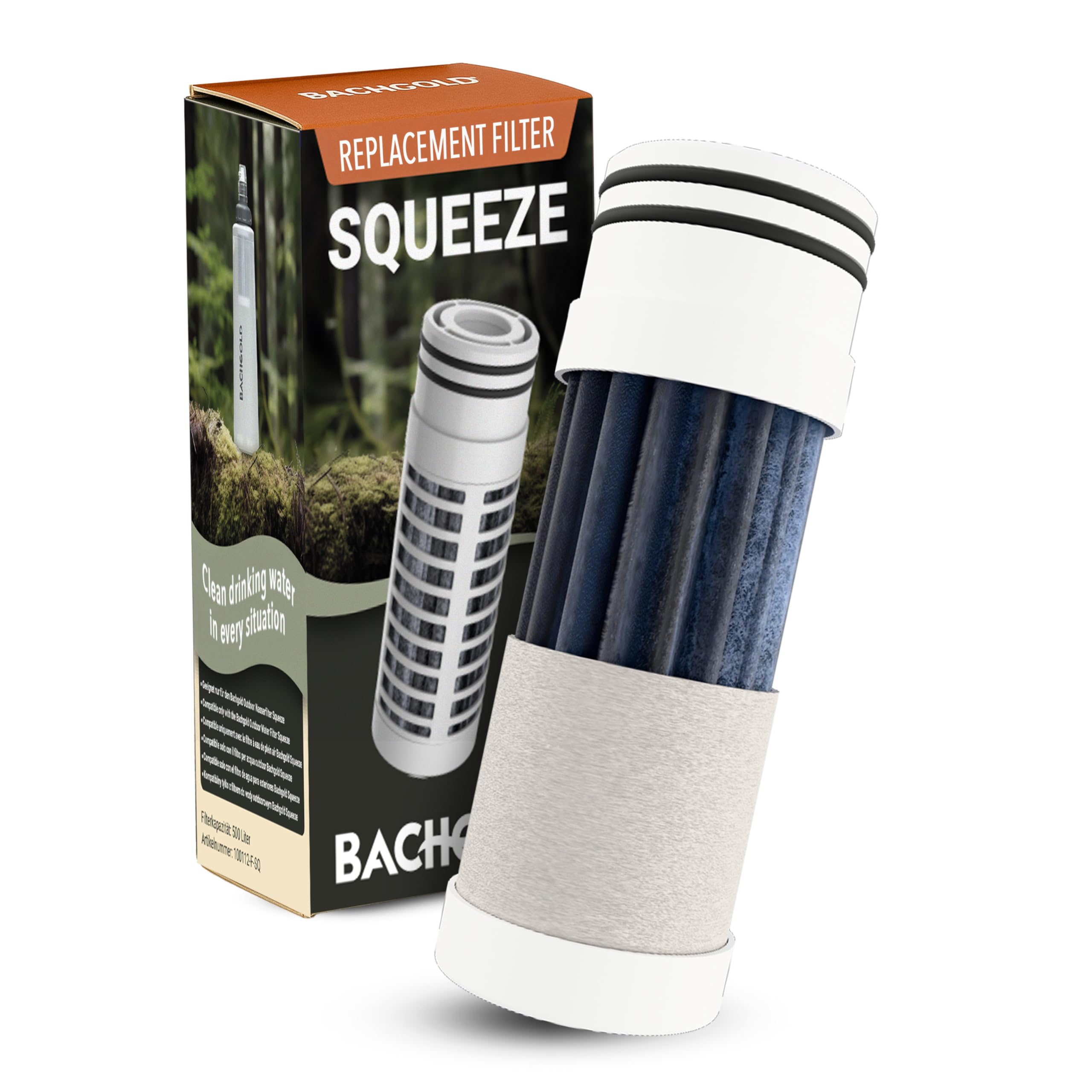 Bachgold Squeeze Water Filter Camping - Ultralight Replacement Filter with 500 L Capacity | Portable Filtration for Survival, Em