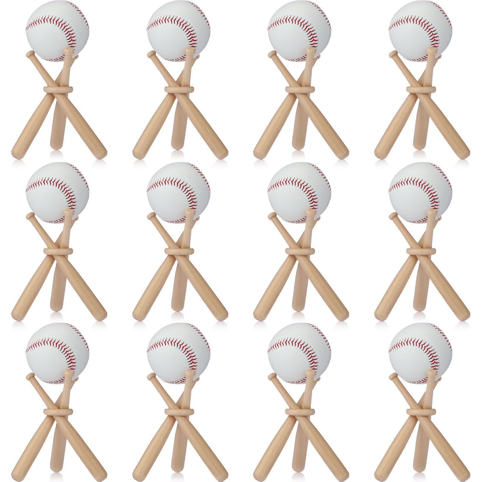 Mudder 12 Pack Baseball Stand Baseball Holders Balls Display Wooden Display Stand Holder Centerpieces for Tables for Sports Love