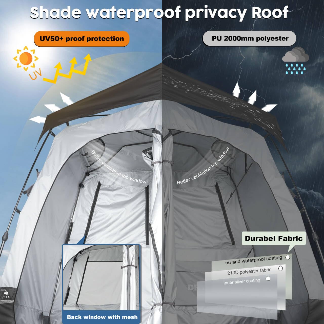 Portable Camping Shower Tent Deluxe Changing Room Easy Set Up Privacy Shelter,Large Toilet Tent With Floor Drain Design For Beac