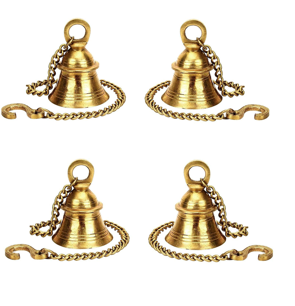 Uapan Brass Hanging Bell With Chain And Hanging Hook (Pack Of 4 Nos)
