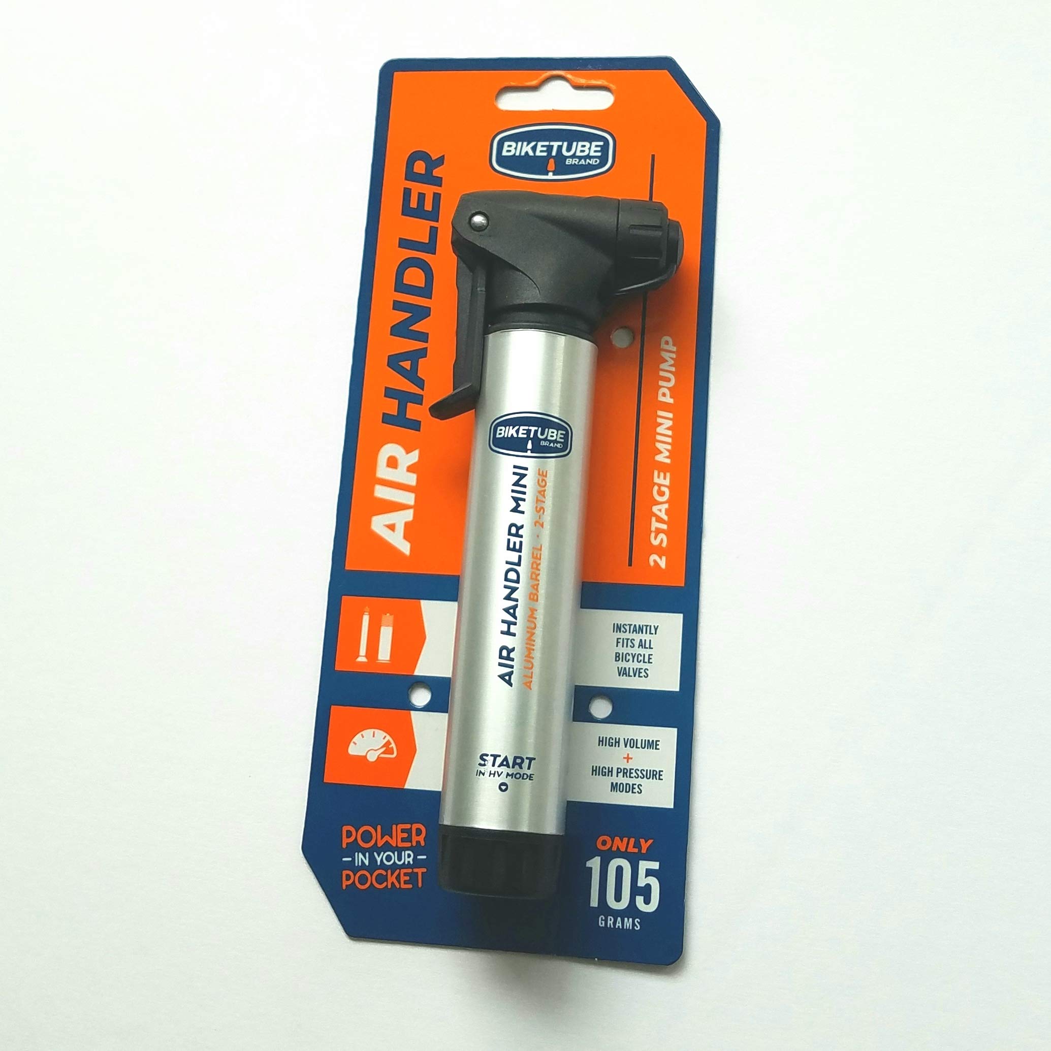 Biketube Brand Air Handler Mini Bike Pump | Two-Stage Pumping | Bicycle Accessories | Aluminum Barrel | Fits Presta And Schrader