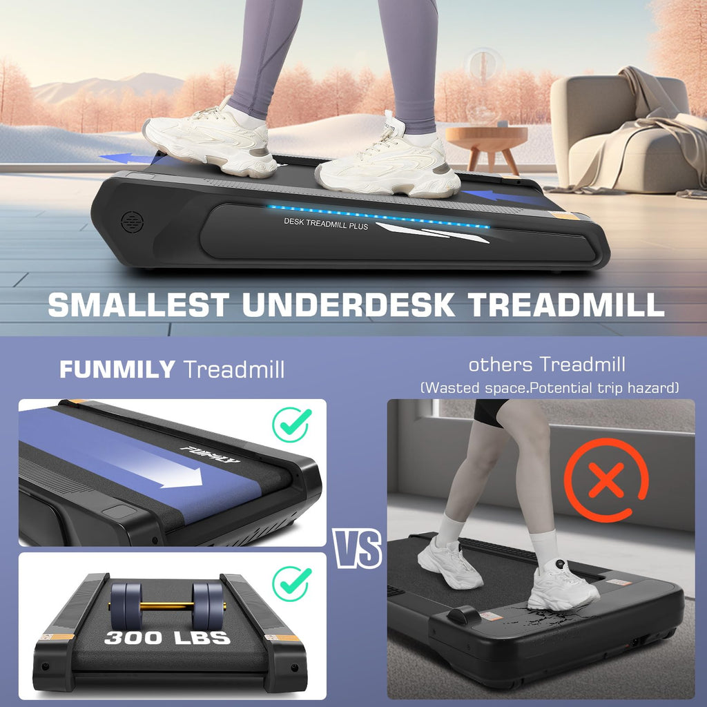 Funmily Walking Pad Treadmill With 5% Incline, 2.5Hp Smallest Under Desk Treadmill For Home Office, Compact Walking Treadmills 3