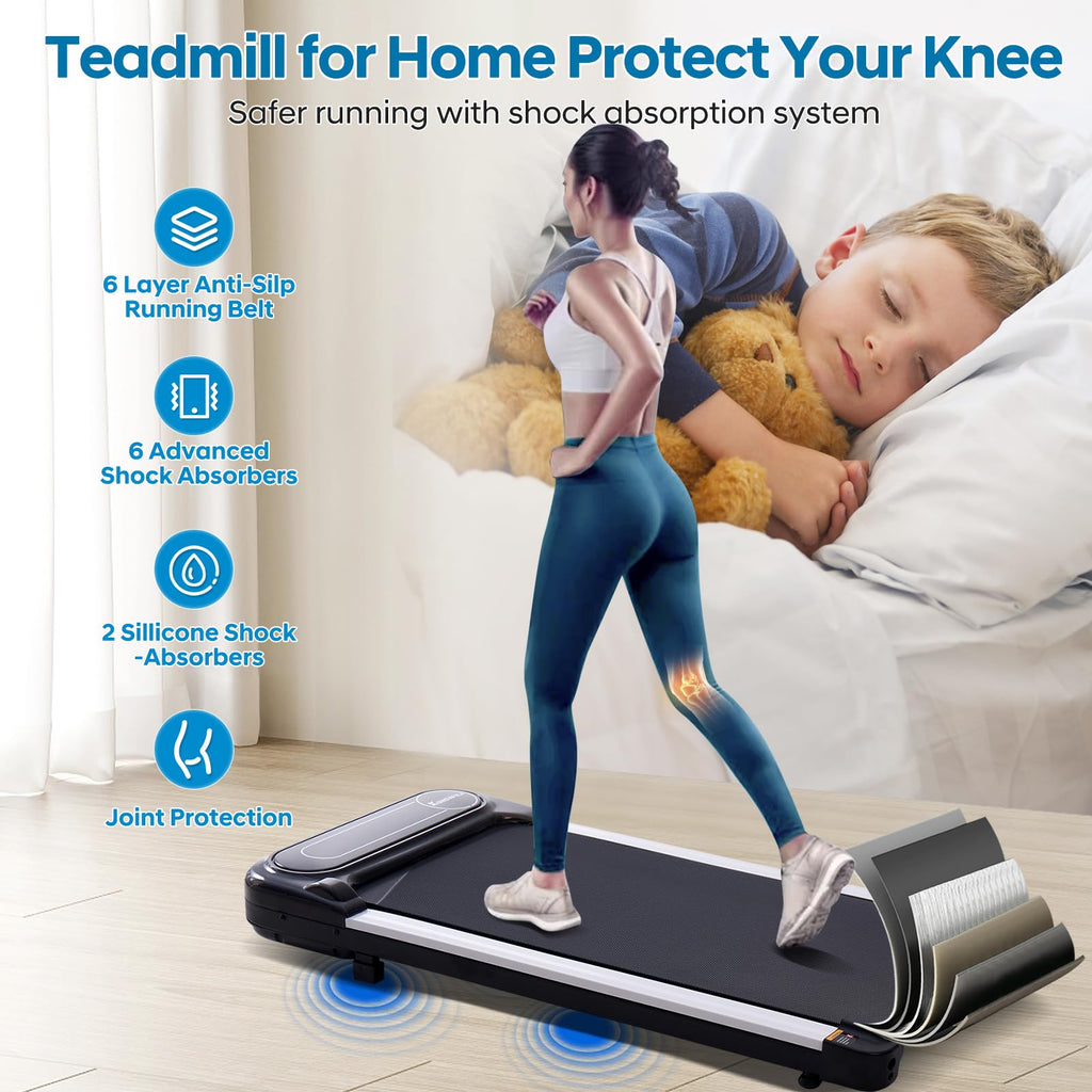 Electric Treadmills For Home Small, 2.5Hp Portable Walking Pad Treadmill, Under Desk Treadmill With Remote Control, Compact Home