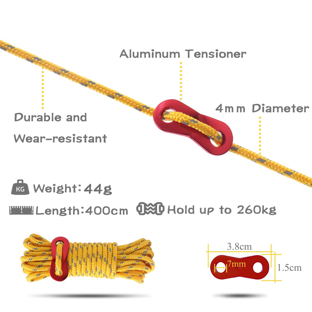 Hikeman 6 Pack 4Mm Outdoor Guy Lines Tent Cords Lightweight Camping Rope With Aluminum Guylines Adjuster Tensioner Pouch For Ten