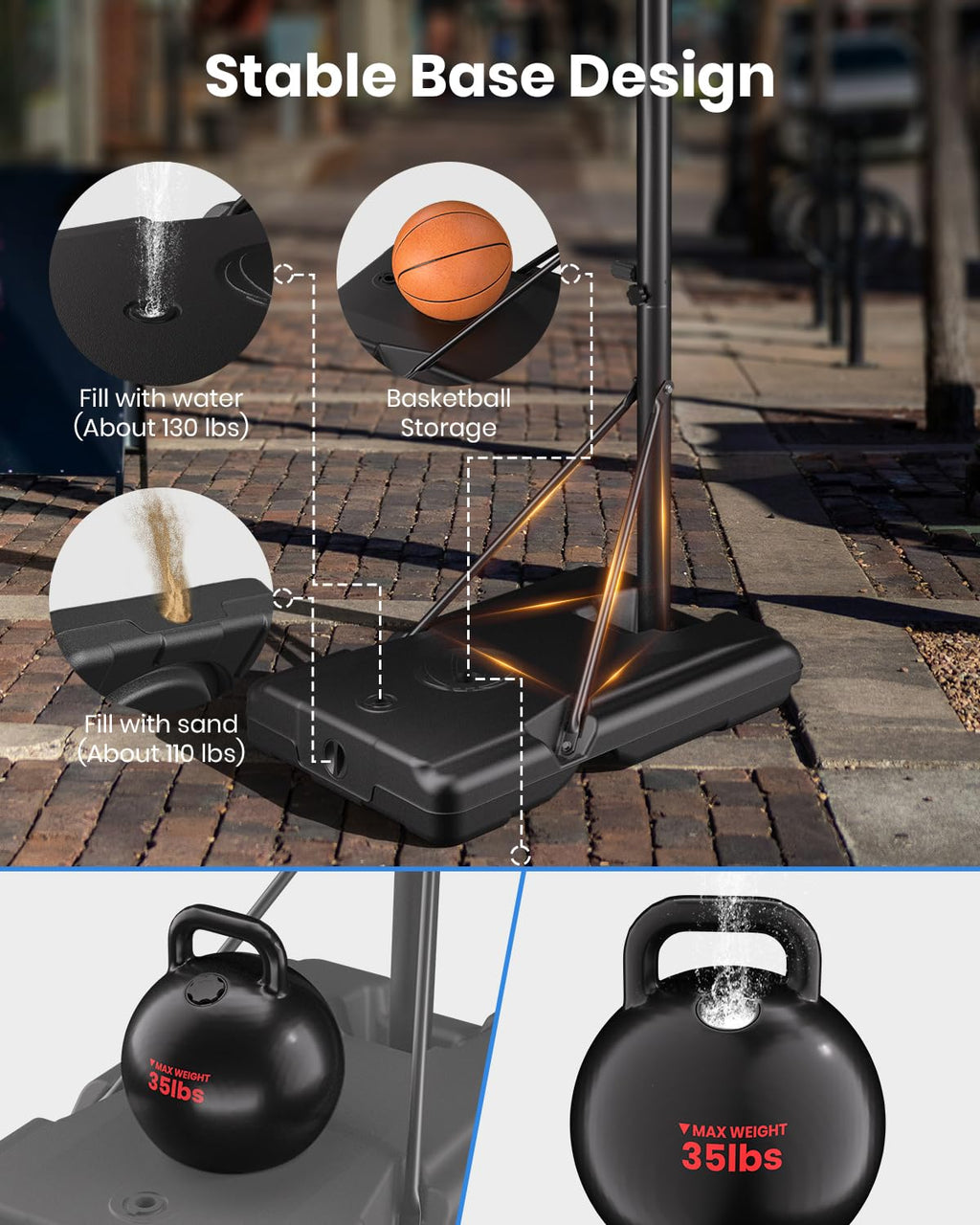 IGL Basketball Hoop Outdoor, 44 Inch Portable Basketball Hoops, 5.6-10 FT Adjustable Basketball Goal System with 35 LB Base Anch