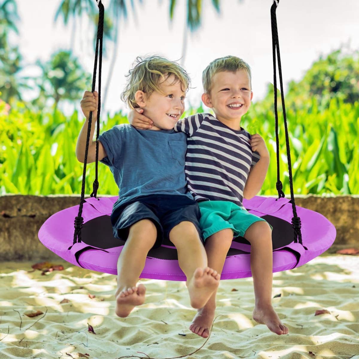 Moccha Flying Saucer Tree Swing - Giant 40 Round With Steel Frame & Adjustable Rope, 700lbs Weight Capacity for Indoor Outdoor U