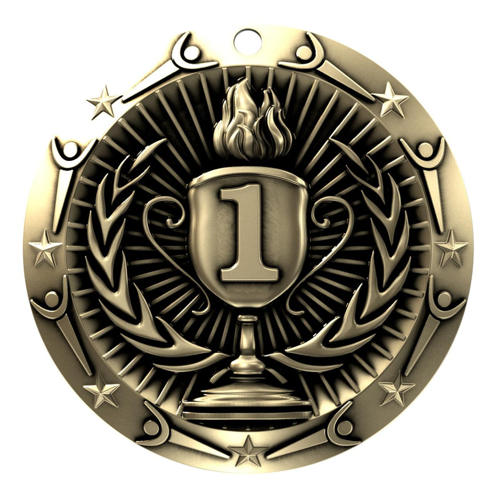 Decade Awards' 1St Place Gold Medal - Large Metal - Olympic Award Medals With Stars & Stripes American Flag V Neck Ribbon - Perf