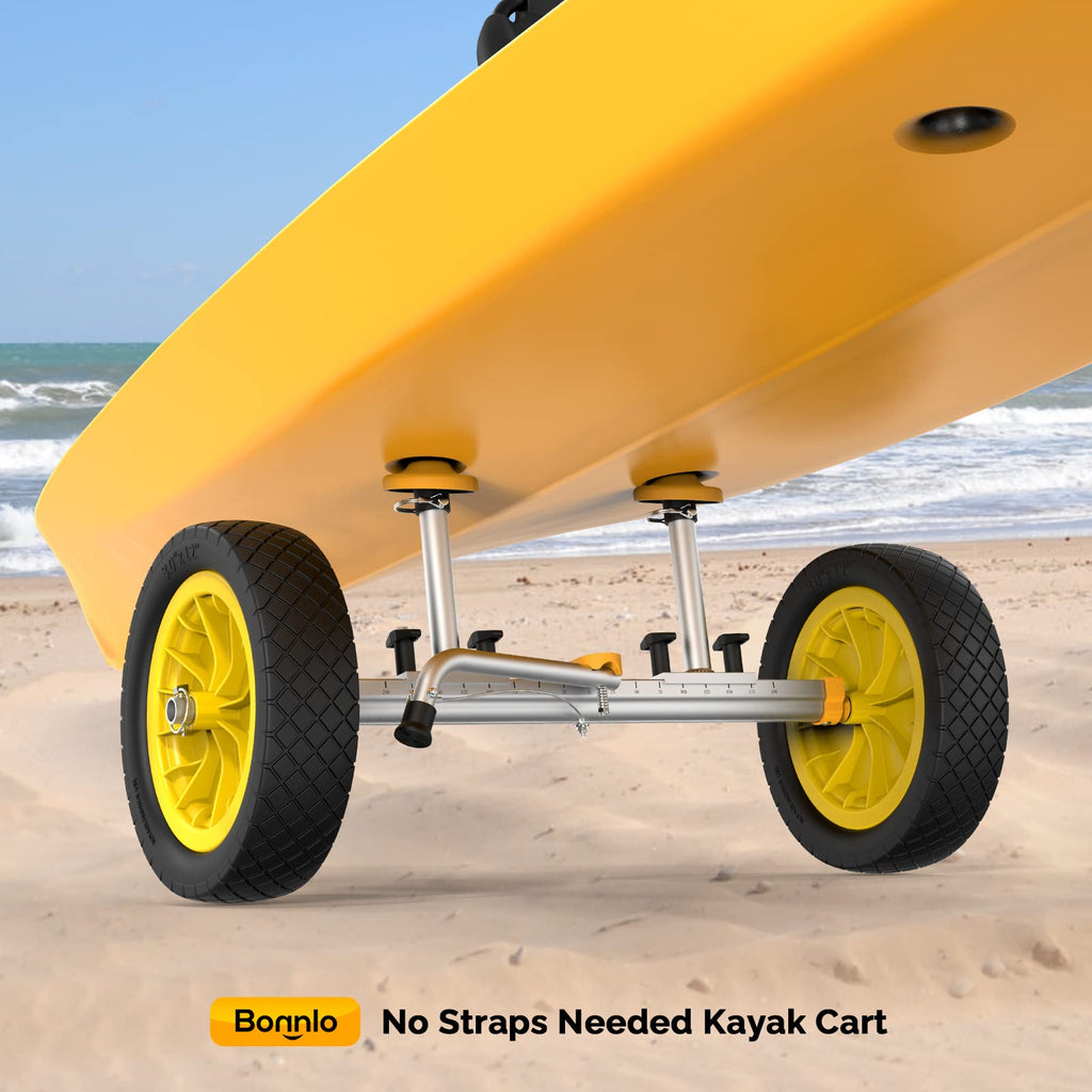 Bonnlo Kayak Cart Dolly Plug-In Kayak Wheels Width Adjustable 6.3''-18.7'' Detachable Canoe Cart 1'' Diameter Posts With 12'' So