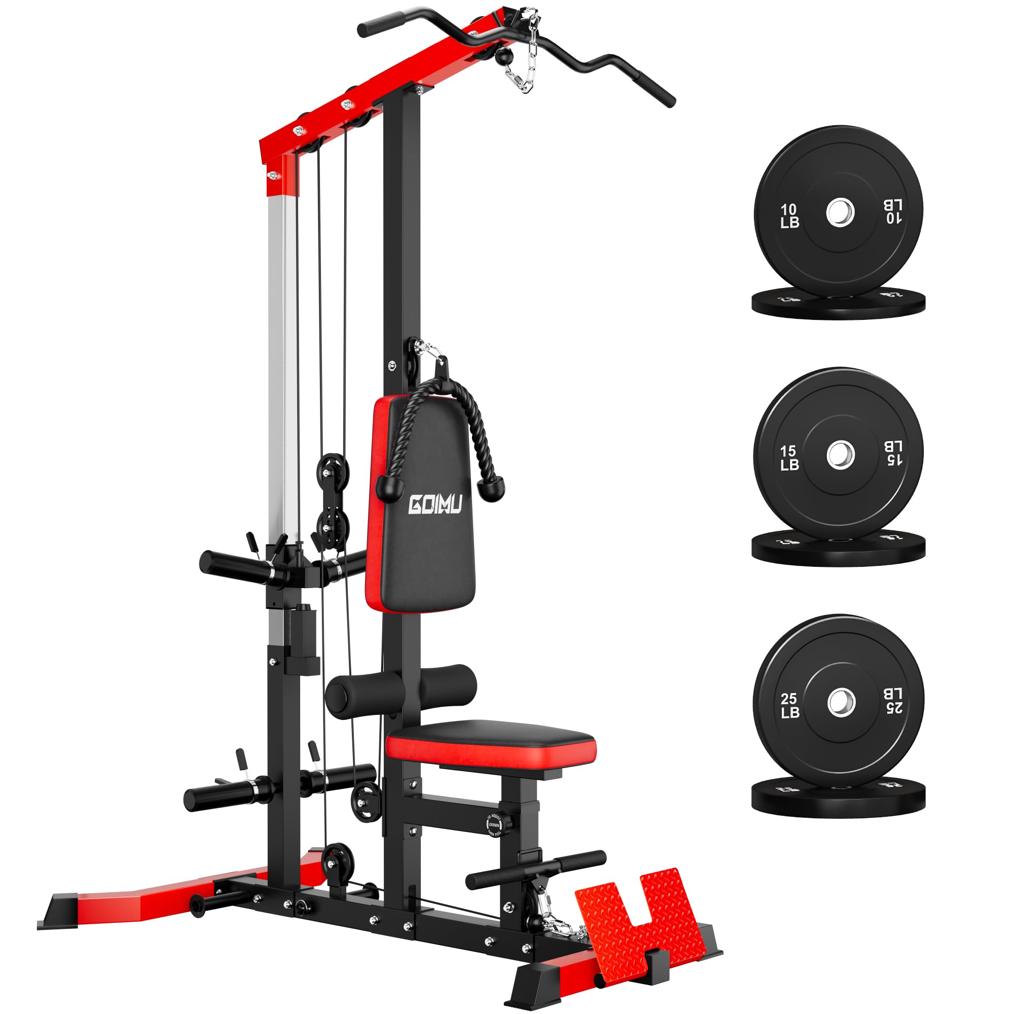 GOIMU LS01 LAT Pull Down Machine, LAT Row Cable Machine with AB Crunch, LAT Tower with Cable Row Attachment, 3 in 1 Pulley Stati