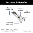 Lewmar Bow Roller For Fluke Anchors 13-28 Lbs., Delta 14-35 Lbs., Stainless Steel, Derlin Rollers, Measures 5'' W X 19'' L, Easy