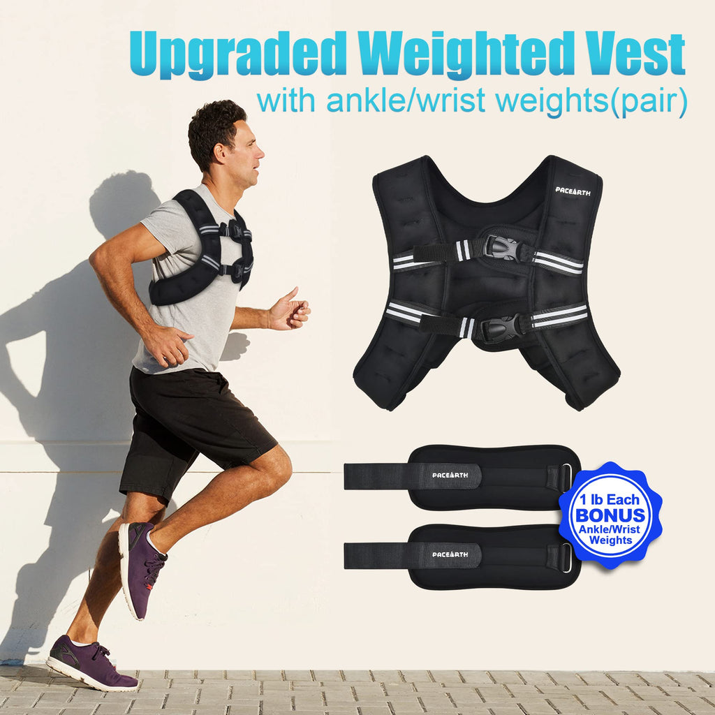 Pacearth Weighted Vest With Ankle/Wrist Weights 6Lbs-30Lbs Body Weight Vest With Reflective Stripe, Size-Adjustable Workout Equi