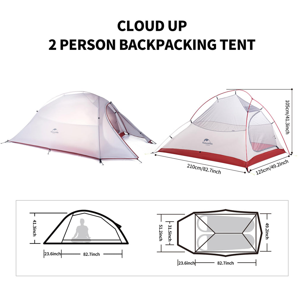Naturehike Cloud-Up 2 Person Tent Lightweight Backpacking Tent With Footprint - Free Standing Ultralight Camping Hiking Backpack