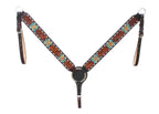 Challenger Horse Western Floral Tooled Laced Browband Tack Set Bridle Headstall Breast Collar 78Hr05B