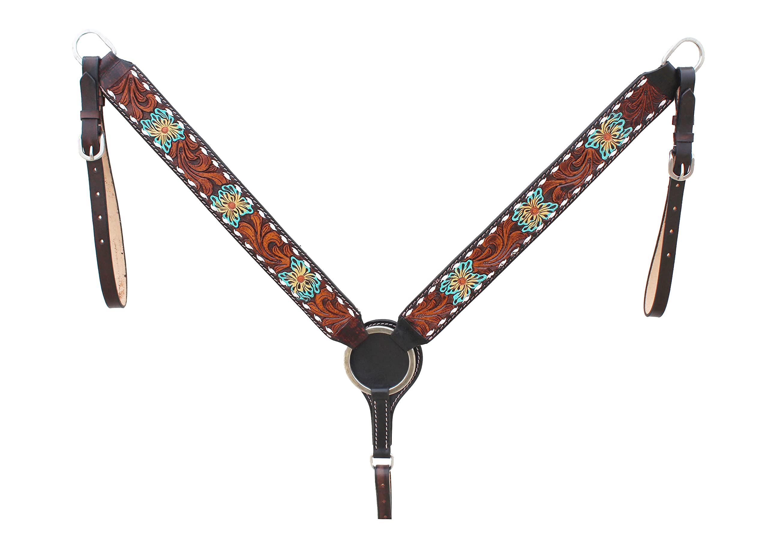 Challenger Horse Western Floral Tooled Laced Browband Tack Set Bridle Headstall Breast Collar 78Hr05B