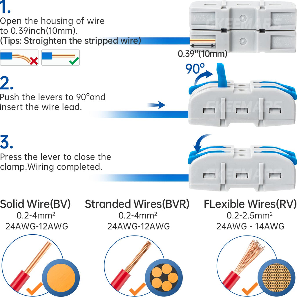Gkeemars 20 Pcs Wire Connector, 1 Conductor Compact Wire Connectors Splicing Connectors For Circuit Inline 24-12 Awg (Blue)