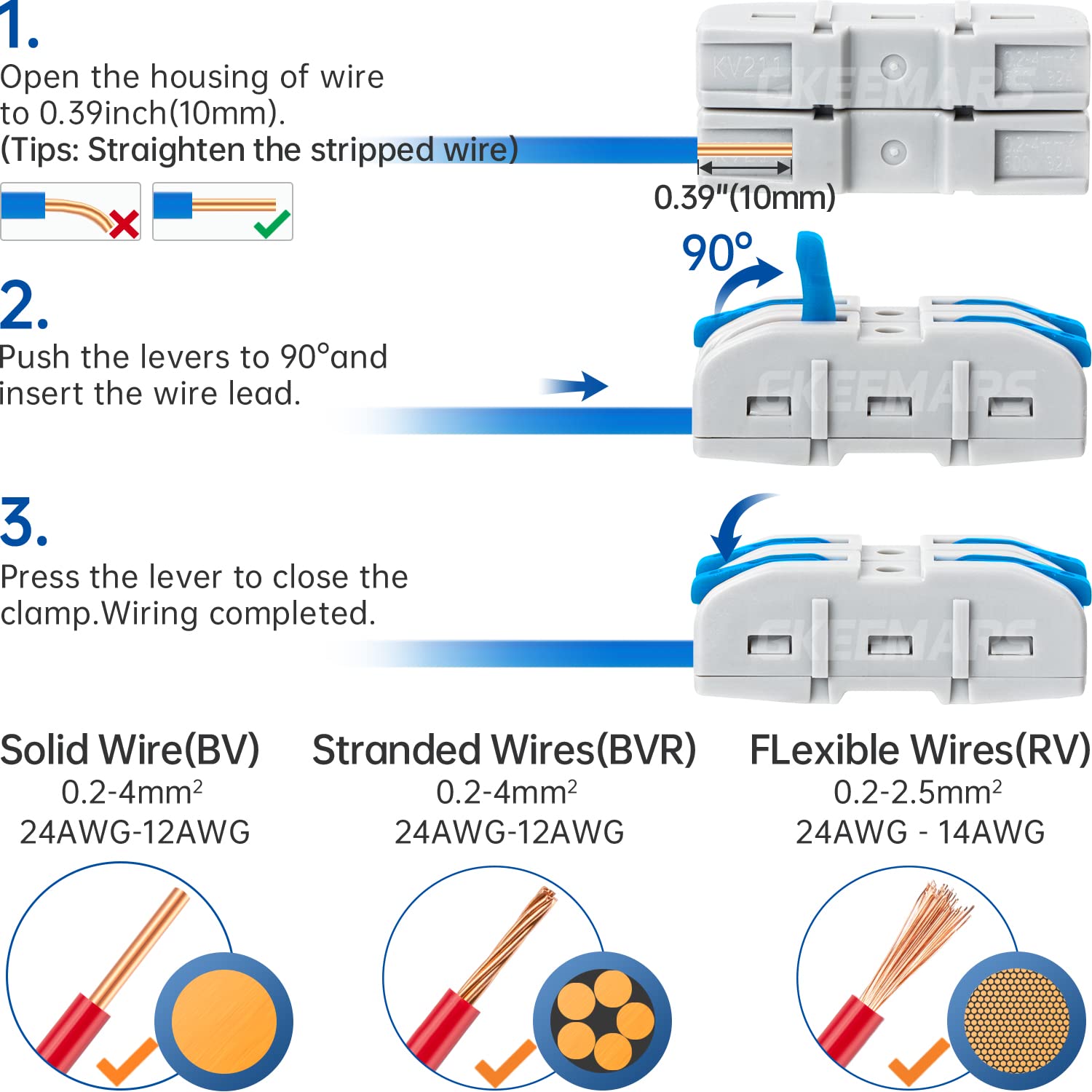 Gkeemars 20 Pcs Wire Connector, 1 Conductor Compact Wire Connectors Splicing Connectors For Circuit Inline 24-12 Awg (Blue)