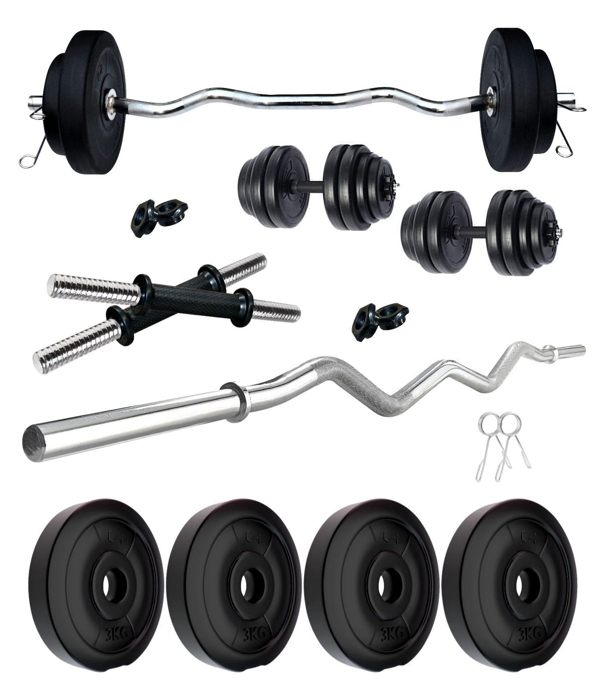 Kore Pvc 12 Kg Home Gym Set With One 3 Ft Curl Rod And One Pair Dumbbell Rods, Multicolour