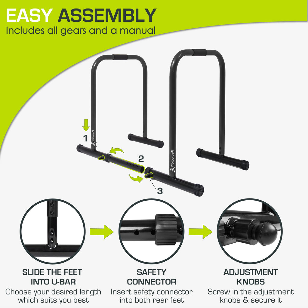 Prosourcefit Dip Stand Station, Heavy Duty Ultimate Body Press Bar With Safety Connector For Tricep Dips, Black