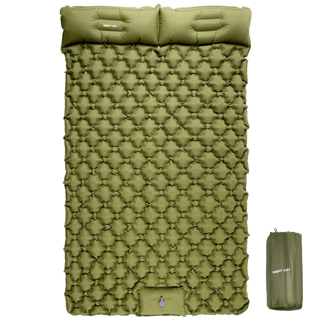 Night Cat Inflatable Double Sleeping Pad Mat Bed With Foot Pump And Double Pillow For Camping Backpacking Hiking Ultra-Light Com