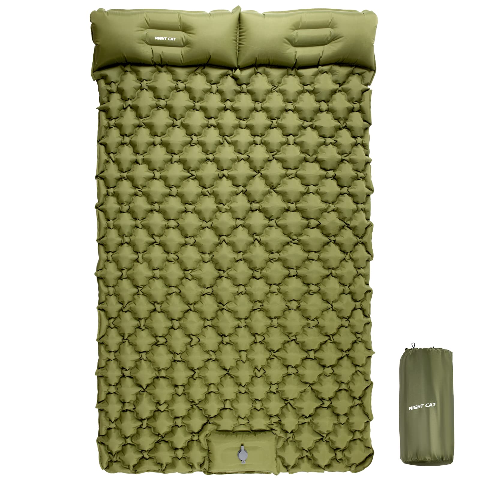 Night Cat Inflatable Double Sleeping Pad Mat Bed With Foot Pump And Double Pillow For Camping Backpacking Hiking Ultra-Light Com
