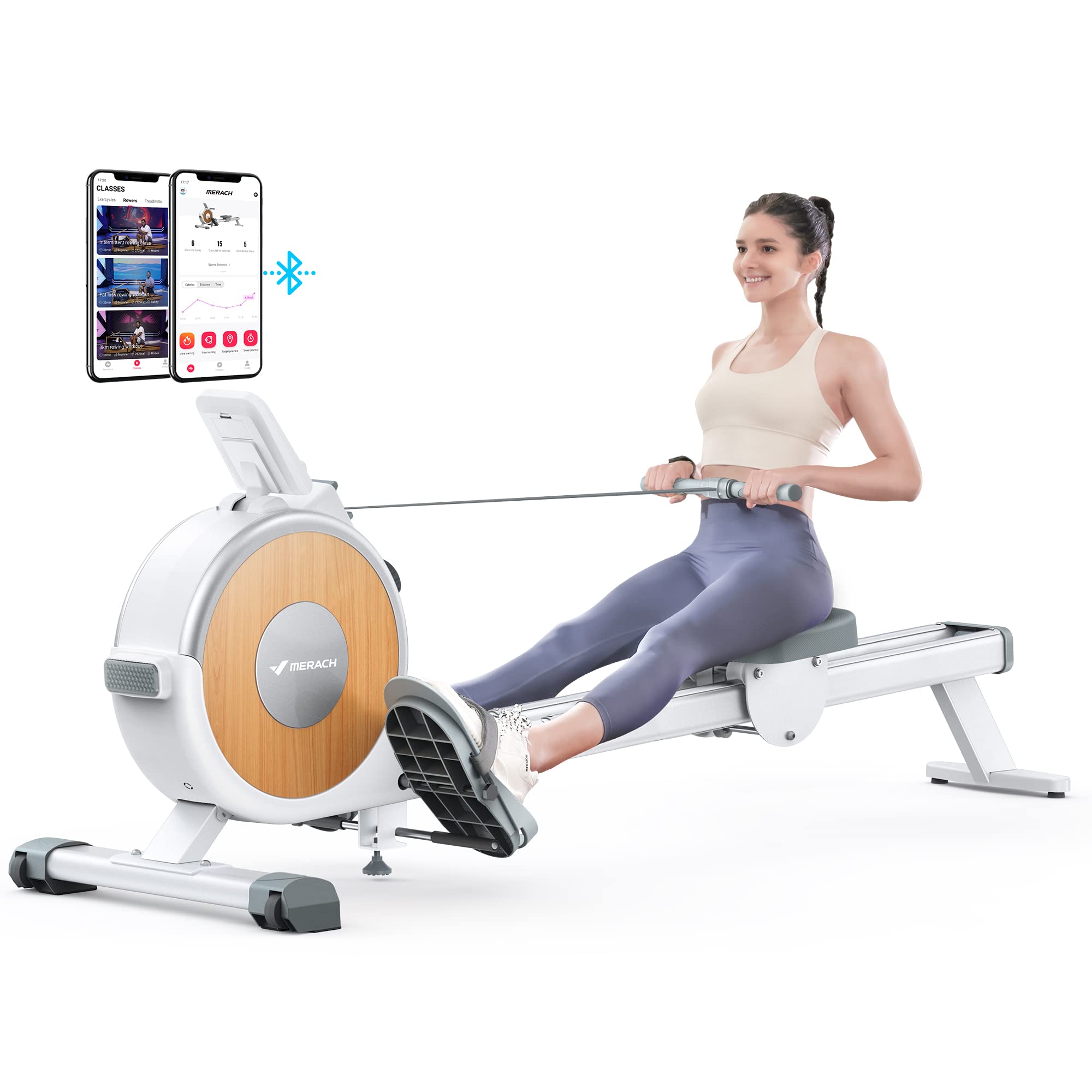 Merach Rowing Machine With App, 16 Levels Of Magnetic Resistance, Exclusive Dual Slide Rail Rower, 350Lb Max Weight Rowing Machi