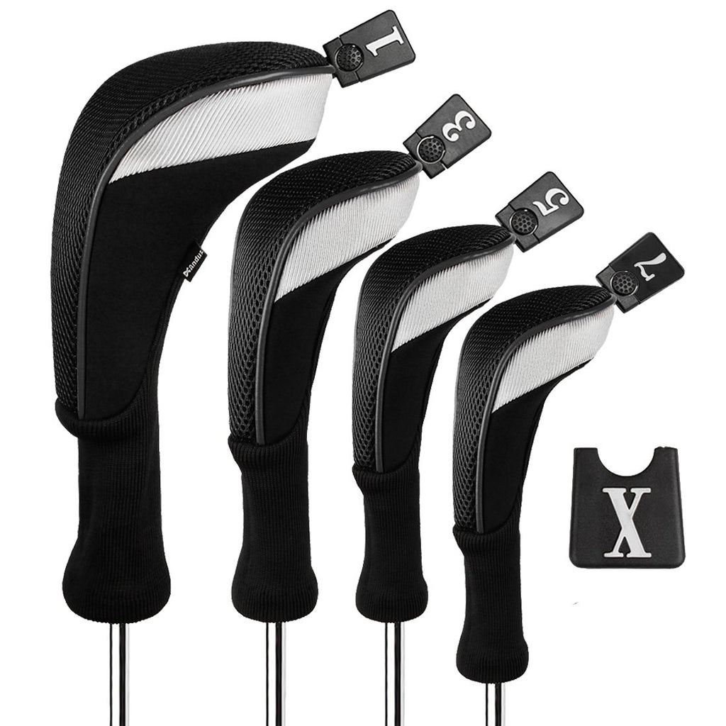 Andux 4Pcs/Set Golf 460Cc Driver Wood Club Head Covers Long Neck With Interchangeable No. Tags Black