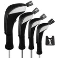 Andux 4Pcs/Set Golf 460Cc Driver Wood Club Head Covers Long Neck With Interchangeable No. Tags Black