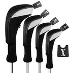 Andux 4Pcs/Set Golf 460Cc Driver Wood Club Head Covers Long Neck With Interchangeable No. Tags Black