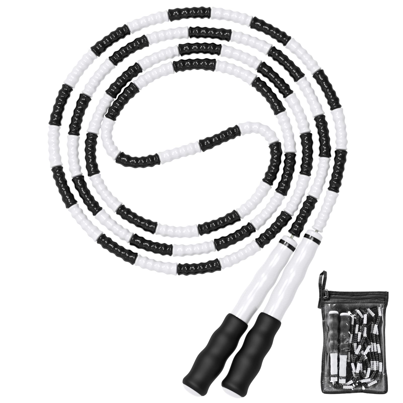 Jump Rope, Black Adjustable Length Tangle-Free Segmented Soft Beaded Skipping Rope, Fitness Jump Rope for Kids, Man, and Women W