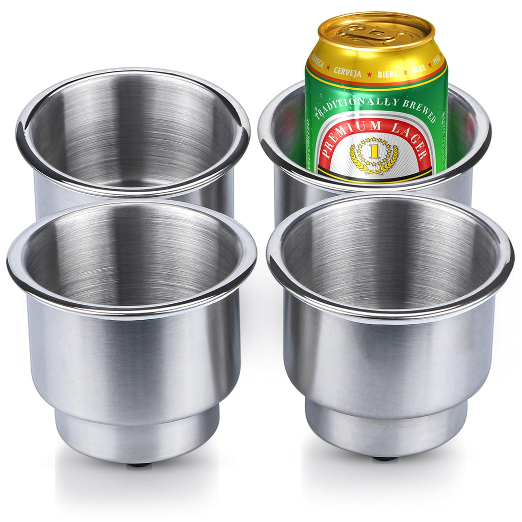 Marinebaby 4Pcs Stainless Steel Cup Drink Holder With Drain Marine Boat Cup Holder Insert Rv Camper