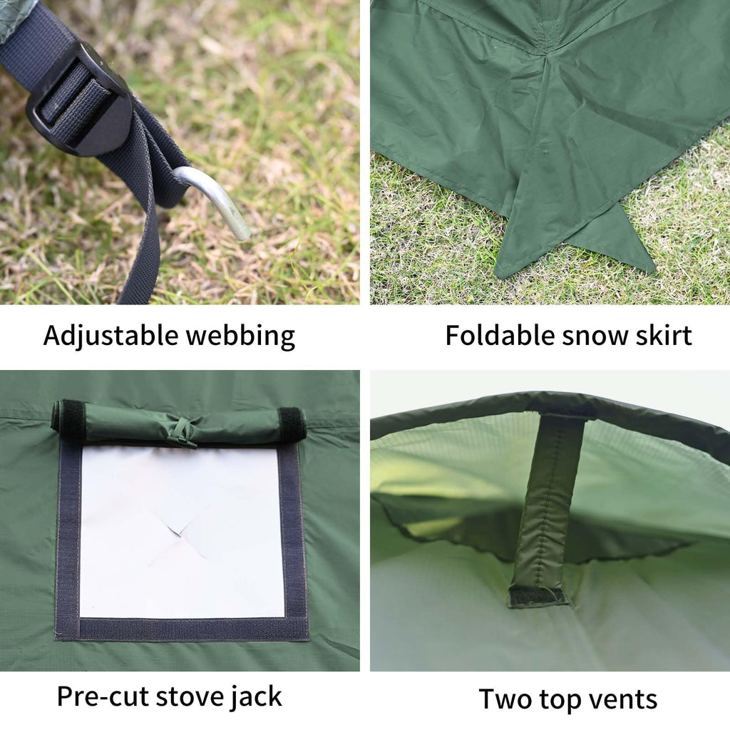 Hot Tent With Stove Jack And Snow Skirt,6.89Ft Standing Room,2~4 Person, Tipi Tent For Family Hiking,Fishing,Hunting,Backpacking