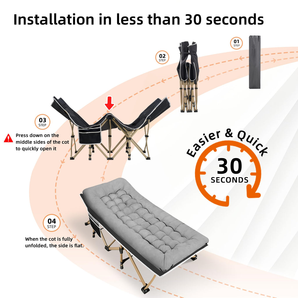 Fragess Portable Camping Cot, 600Lbs Max Load, Extra Wide With Thick Mattress, Folding Cot For Outdoor Camping/Office, Home Nap