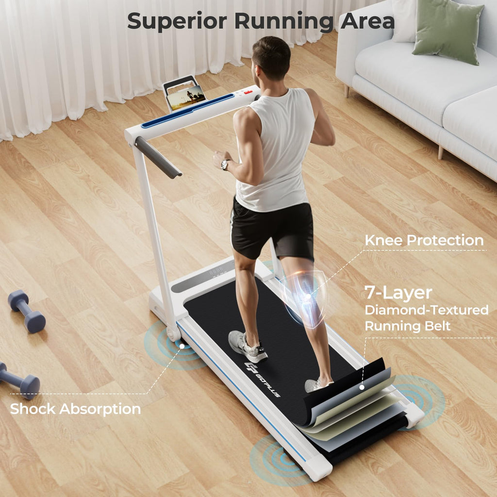 Goplus 3-In-1 Treadmill With Large Desk, 2.5Hp Folding Electric Treadmills, Led Display, Remote Control, Bluetooth Speakers, Wal