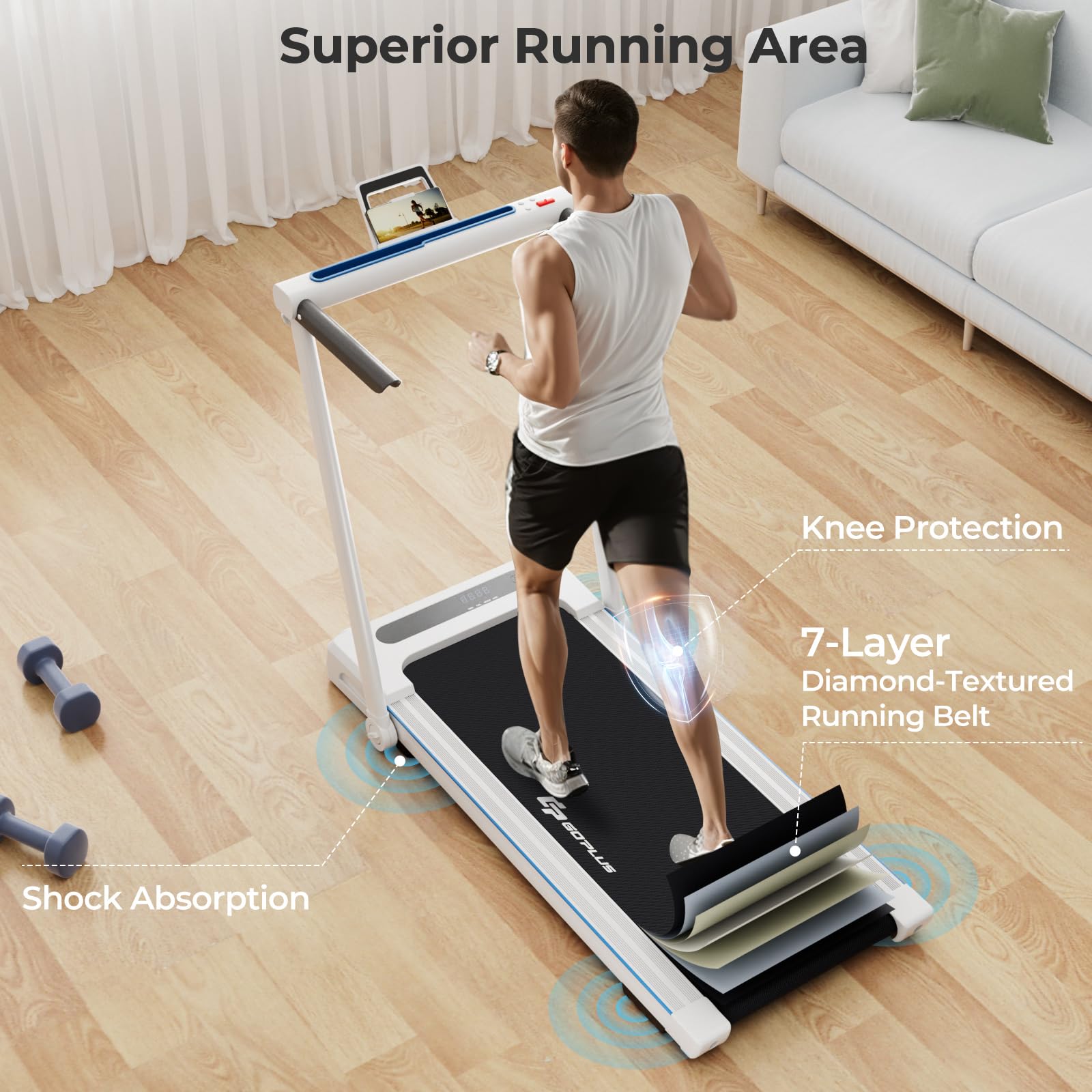 Goplus 3-In-1 Treadmill With Large Desk, 2.5Hp Folding Electric Treadmills, Led Display, Remote Control, Bluetooth Speakers, Wal