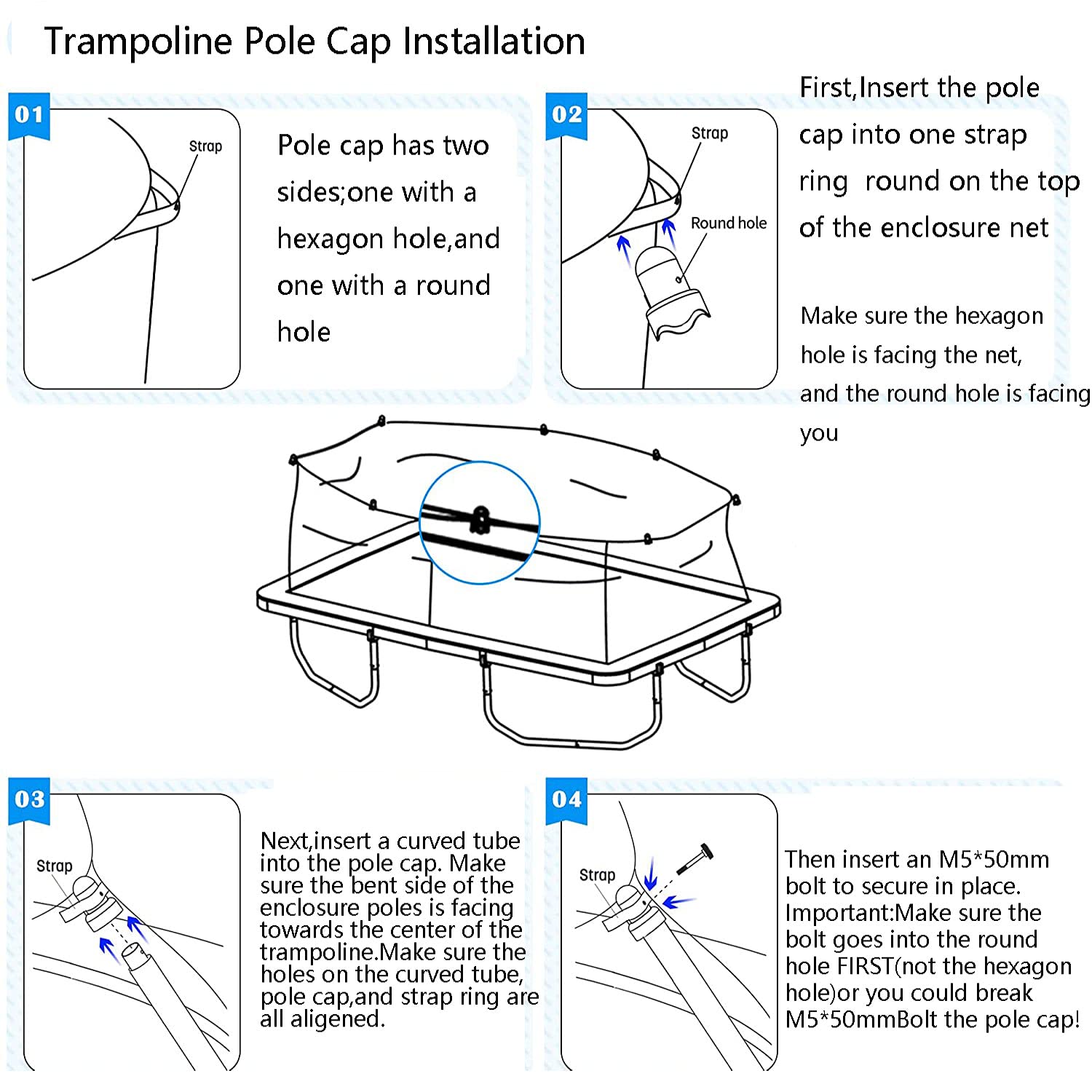 Synoratory 1.5?Iameter Trampoline Enclosure Pole Caps With Screw Thumb For Trampoline Net Hook, 8 Pieces Safety Trampoline Pole