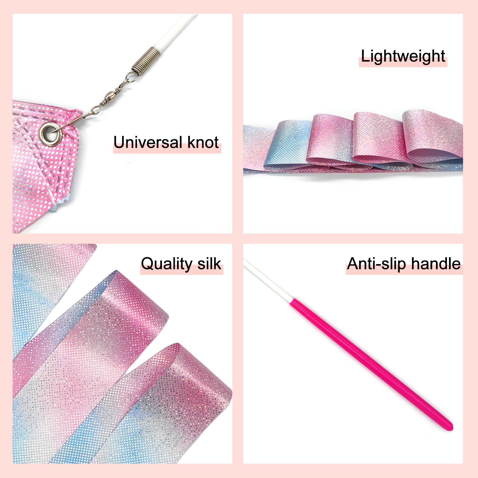 Medsuo 2Pcs 78.7Inch Gymnastic Ribbon Sparkling Dance Ribbon Twirling Baton Long Ribbon Streamers Rhythmic Gymnastics For Kids A