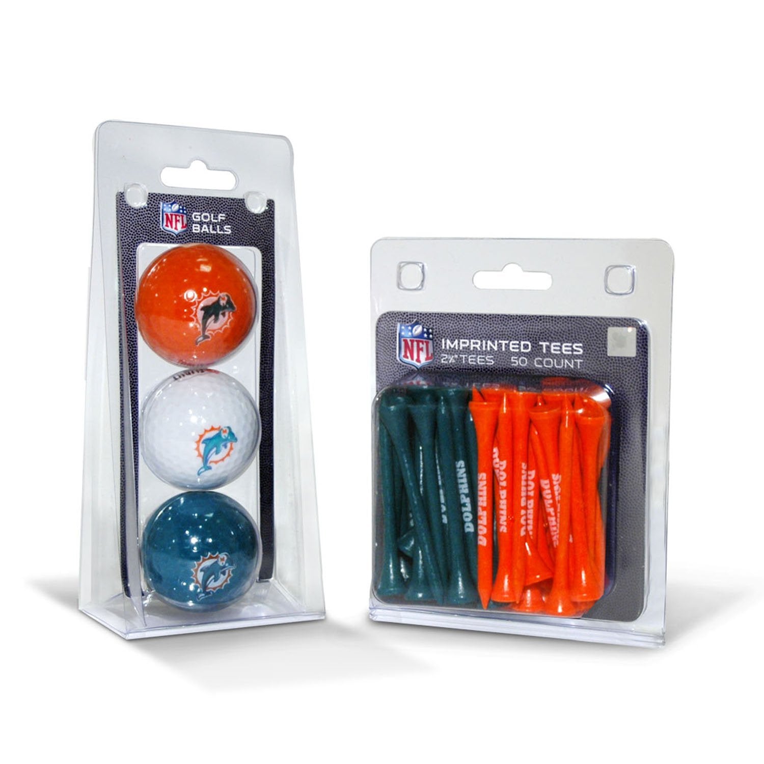 Team Golf Nfl Miami Dolphins 3 Golf Balls And 50 Golf Tees Logo Imprinted Golf Balls (3 Count) & 2-3/4'' Regulation Golf Tees (5