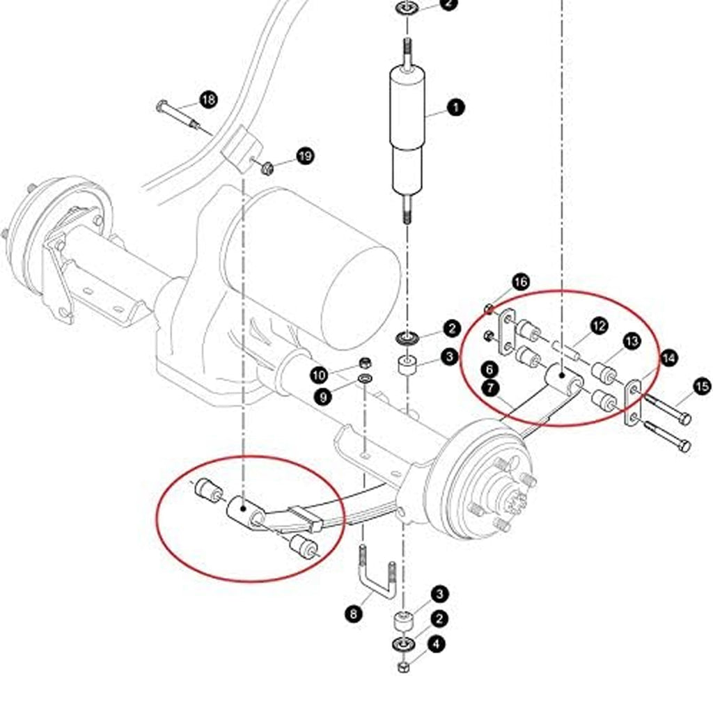 Huskey Ezgo Txt Golf Cart Rear Leaf Spring Bushing Kit With 6X Sleeves And 12X Bushings Made Of Long Lasting Rubber For 1996-Up.