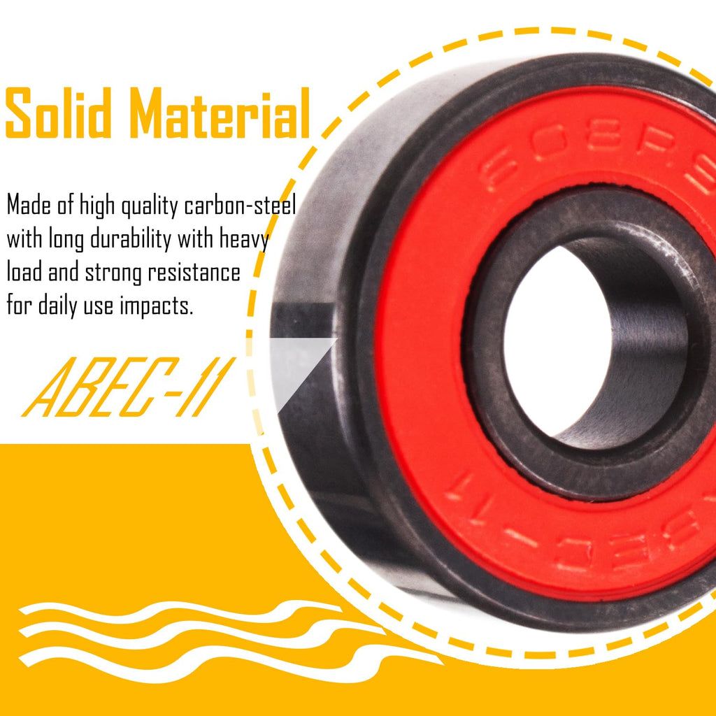 Senston Ceramic Skateboard Bearings High Speed Double Shielded 608 Rs Abec-11 8 Pack Set For Skateboard Trucks Scooters Wheel Ro