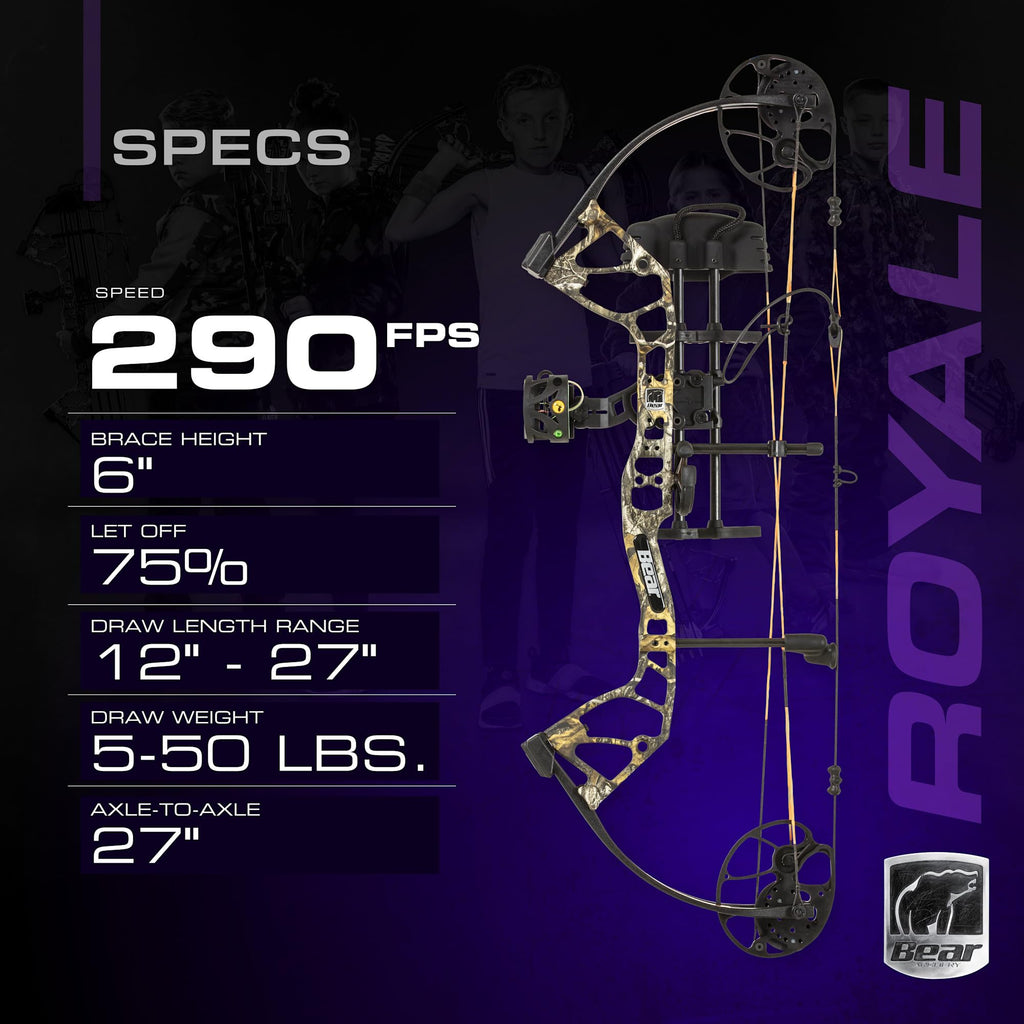 Bear Archery Royale Ready To Hunt Compound Bow Package For Adults And Youth, Right Hand, Shadow