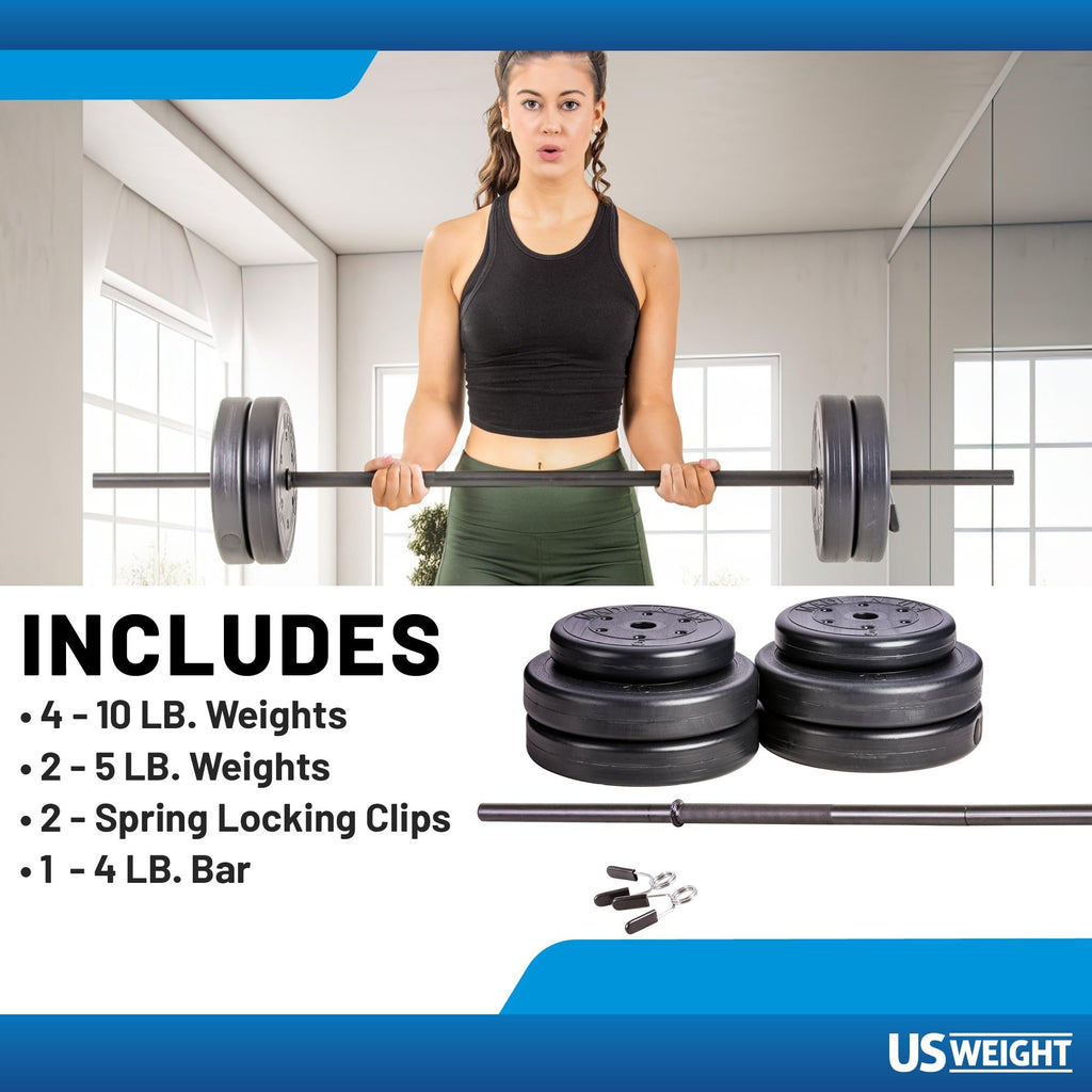 US Weight Duracast 55lb. Barbell Weight Set for Home Gym - Workout Equipment with Adjustable Weights - Durable Gym Equipment for