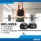 US Weight Duracast 55lb. Barbell Weight Set for Home Gym - Workout Equipment with Adjustable Weights - Durable Gym Equipment for