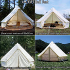 Latourreg Outdoor Luxury Waterproof 3M/4M/5M/6M Oxford Bell Tent With Zipped Detachable Groundsheet (White Oxford Cloth, 4M Bell